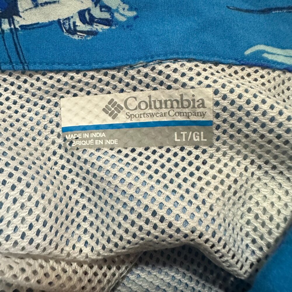 Columbia PFG Tuna Swordfish Fishing Design Men's Blue Hawaiian Shirt Large - Picture 2 of 6